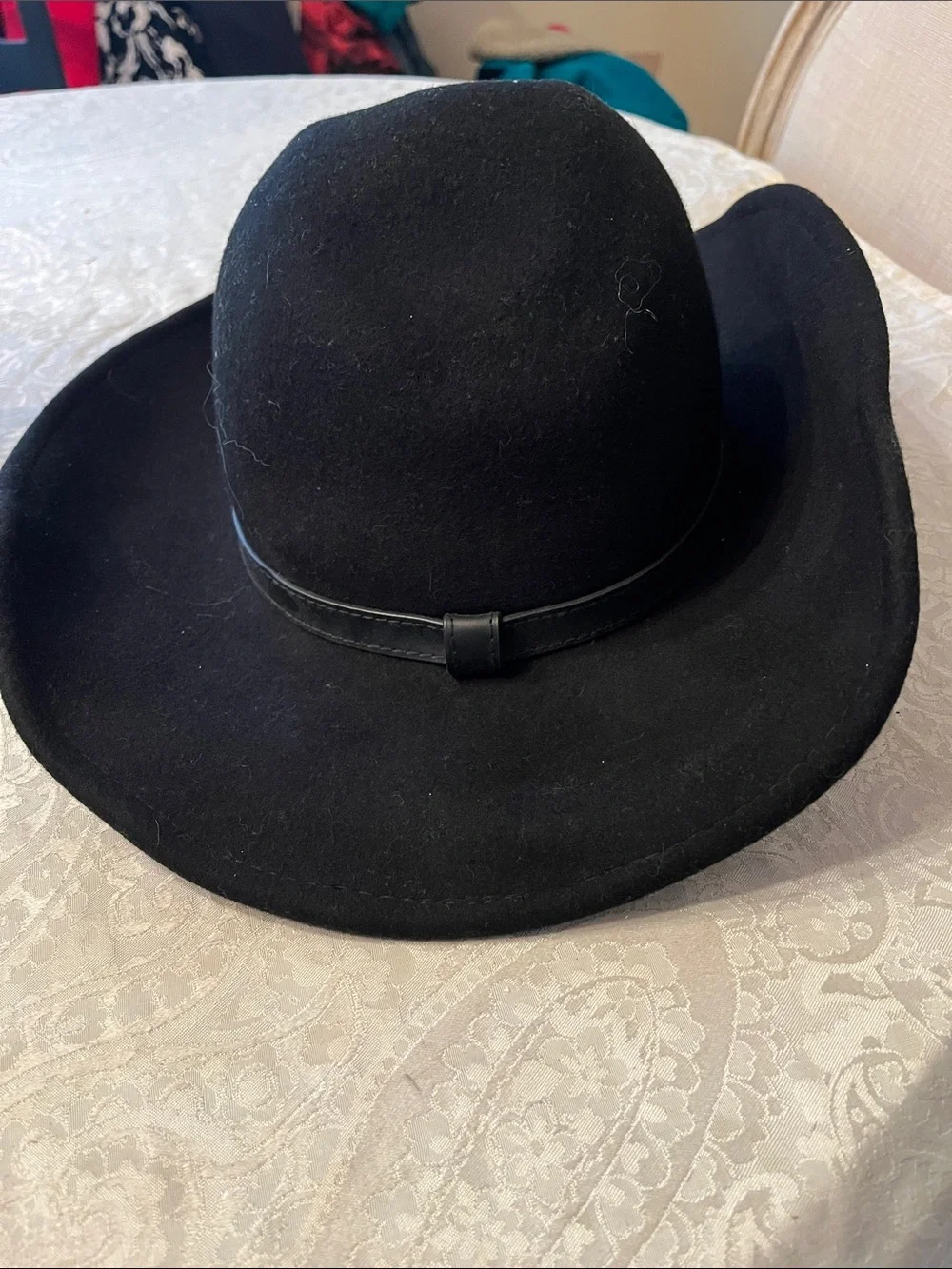 Scala Black Wool Felt Western Hat Fedora with Concho Band in EUC